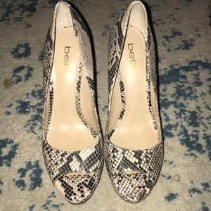 Bebe snakeskin print heels